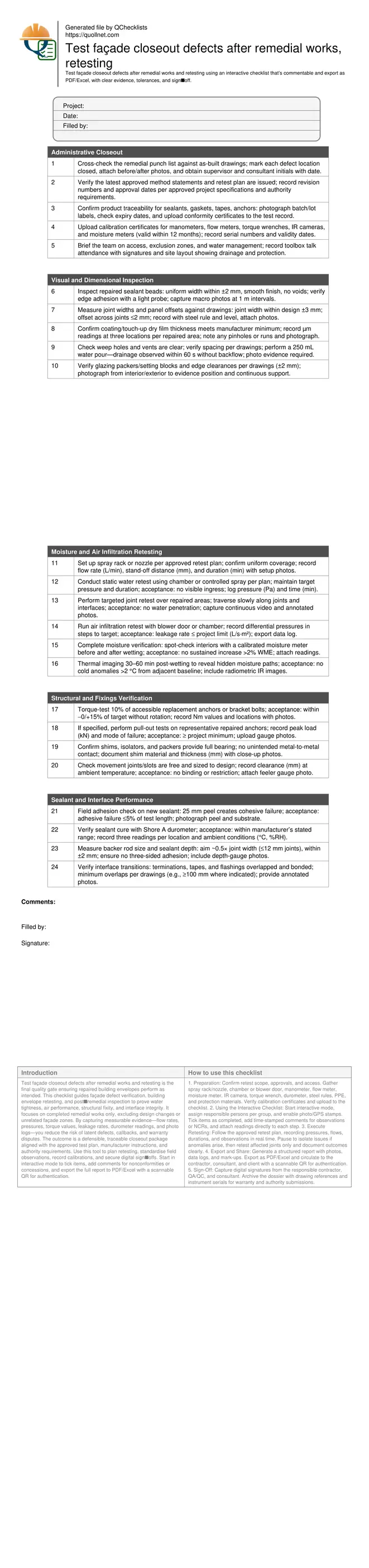 Test façade closeout defects after remedial works, retesting