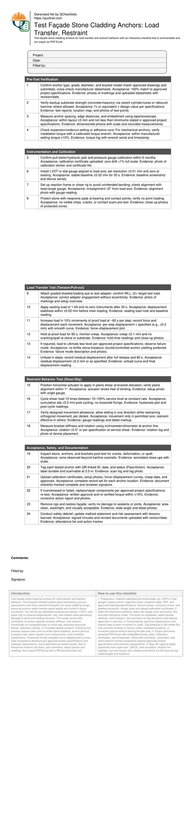 Test Façade Stone Cladding Anchors: Load Transfer, Restraint